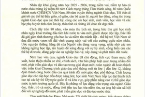 Thư của Chủ tịch nước Lương Cường gửi ngành Giáo dục nhân dịp khai giảng năm học 2025-2026